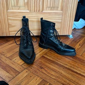 All saints leather laced boots with pointed toe